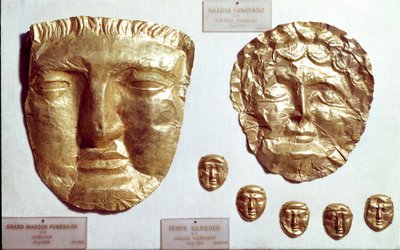 Large Gold Leaf Masks on the Face of Woman and Man by Phoenician Phoenician