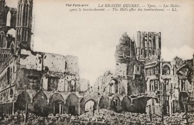 Ruins of the Cloth Hall, Ypres, Belgium, after the bombardment during the First World War by Photographer Belgian