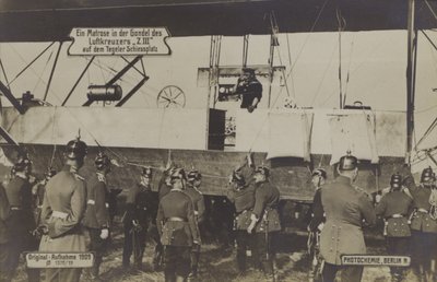 A Sailor in the Gondola of Zeppelin LZ III at the Tegel Firing Range, Berlin by Photographer German