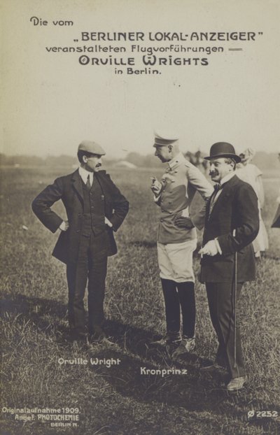 American aviator Orville Wright chatting to Crown Prince Wilhelm of Germany during a visit to Berlin by Photographer German