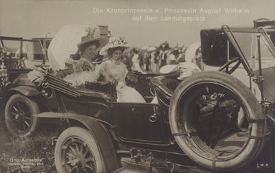 Crown Princess Cecilie and Princess August Wilhelm of Germany at a Zeppelin landing ground by Photographer German