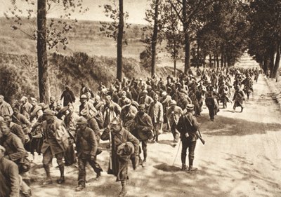 French Prisoners on the Road Between Soissons and Fismes During the Battle of the Aisne by Photographer German