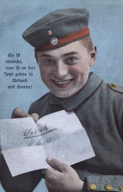 Happy German soldier with a notification of leave by Photographer German