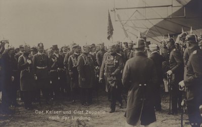 Kaiser Wilhelm II and German airship constructor Graf Ferdinand von Zeppelin after the landing of one of Zeppelin