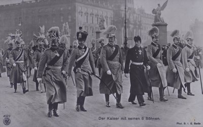 Kaiser Wilhelm II of Germany and His Six Sons in Military Uniform by Photographer German