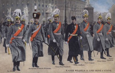Kaiser Wilhelm II of Germany and His Six Sons in Military Uniform by Photographer German