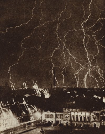 Lightning flashes over the city of Leipzig, Germany, during a thunderstorm by Photographer German