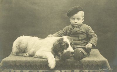 Small Boy with His Dog by Photographer German