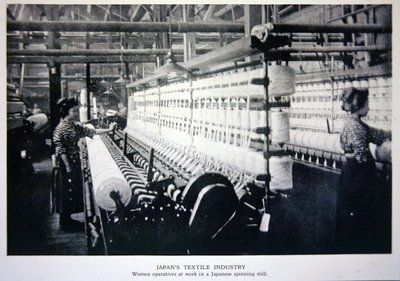 Women operatives at work in a Japanese spinning mill by Photographer Japanese