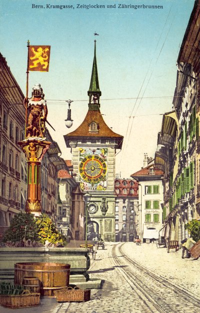 The Zytglogge Clock Tower and the Zähringerbrunnen Fountain, Bern, Switzerland by Photographer Swiss