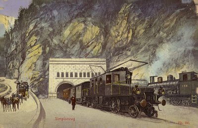 Train at the Entrance to the Simplon Tunnel by Photographer Swiss