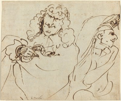 Caricature with Mola Protecting Himself from a Man Holding a Viper by Pier Francesco Mola