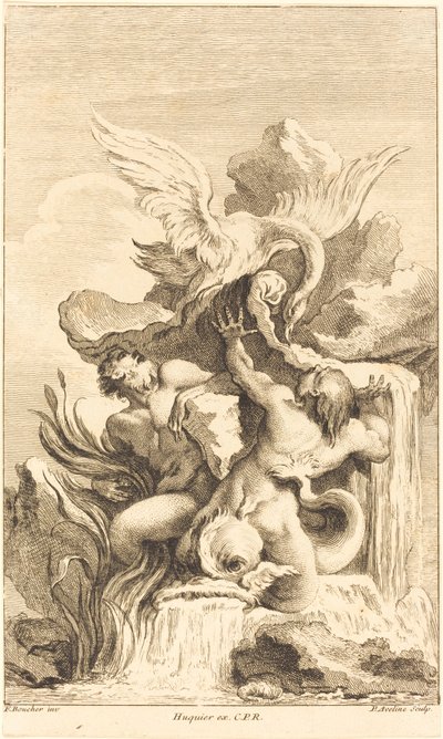 Two Tritons and a Swan, in or after 1736 by Pierre Alexandre Aveline