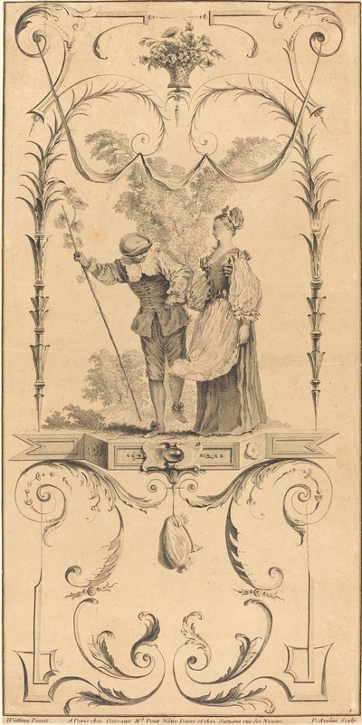Shepherd and Shepherdess (?) by Pierre Alexandre Aveline after Antoine Watteau