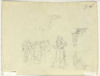 Sheet of Sketches: Crowd and Individual Figures by Pierre Antoine Mongin