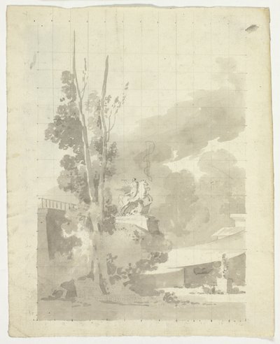 View of the Park at Versailles: Terrace, Trees and Equestrian Statue by Pierre Antoine Mongin
