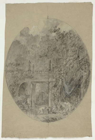View of the Park at Versailles: Women Bathing Beneath a Bridge by Pierre Antoine Mongin