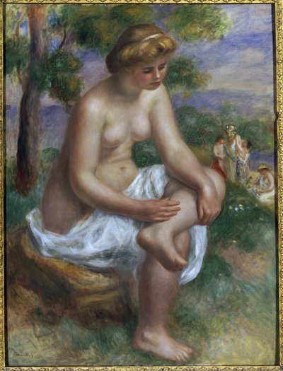 Bather sitting in a landscape called Eurydice by Pierre Auguste Renoir