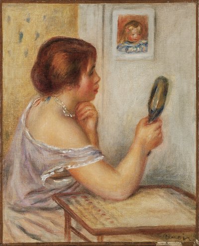 Gabrielle Holding a Mirror or Marie Dupuis Holding a Mirror with a Portrait of Coco, early 1900s by Pierre Auguste Renoir