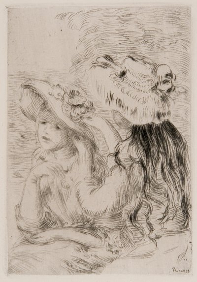 Two Young Girls Pinning Flowers on Their Hats, c.1894 by Pierre Auguste Renoir