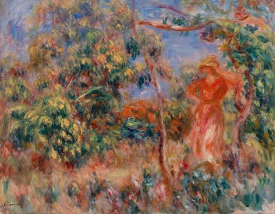 Woman in Red in a Landscape by Pierre Auguste Renoir
