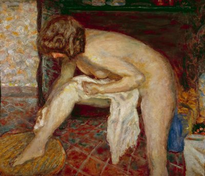 Naked has his toilet in front of the fireplace by Pierre Bonnard