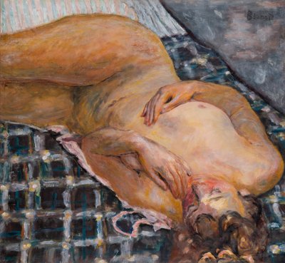 Reclining Nude against a White and Blue Plaid, c.1909 by Pierre Bonnard