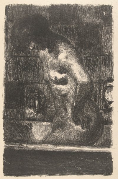 Standing naked woman washing herself in a bath by Pierre Bonnard