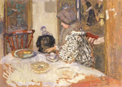 Woman with a Dog at the Table by Pierre Bonnard
