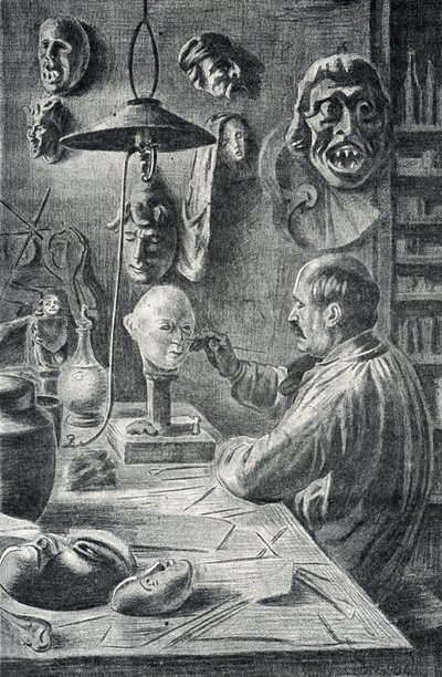Manufacture of theater and disguise masks Engraving from 