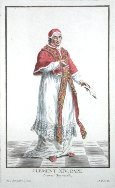 Lorenzo Ganganelli (1705-74) Pope Clement XIV (1769-74) from Recuil des Estampes, representing the Ranks and Dignities, following the Costume of all existing Nations, published 1780 by Pierre Duflos