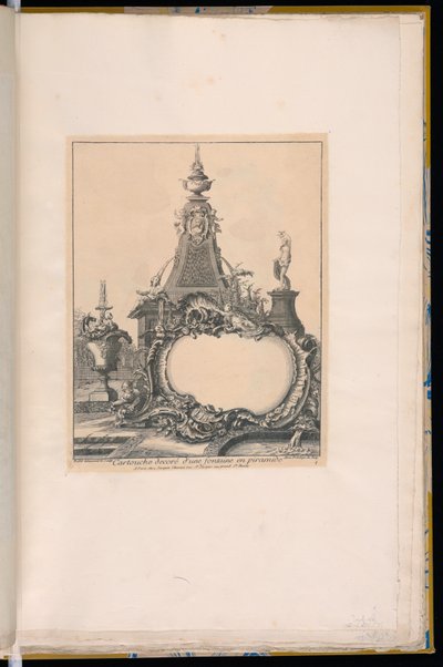 Cartouche with a Fountain and an Obelisk in the Background by Pierre Edme Babel