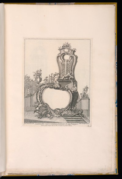 Cartouche with a Fountain in a Garden Setting in the Background by Pierre Edme Babel