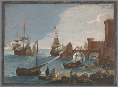 View of a Seaport with Ships and Boats on the Water by Pierre François Basan