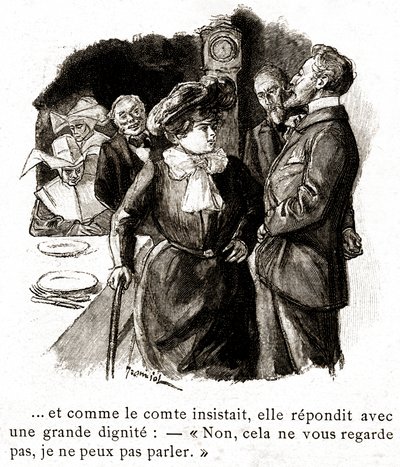 "Boule de Suif": Elisabeth Rousset refuses to answer the count, early 20th century by Pierre Georges Jeanniot
