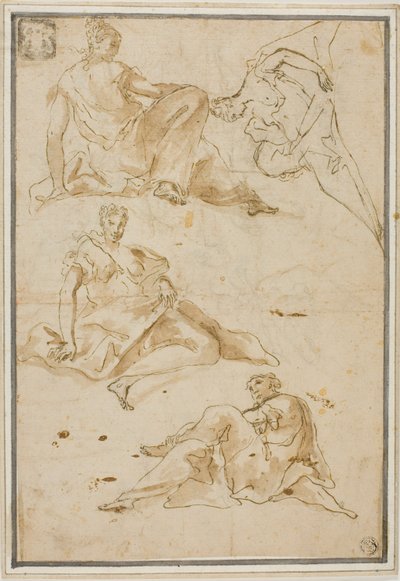 Sketches of Four Draped Female Figures by Pierre Hubert Subleyras