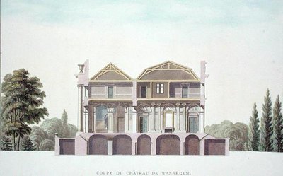 Cross Section of Chateau of Wannagem, near Oudenarde, Belgium, from Choix des Monuments, Edifices et Maisons les plus remarquables du Royaume des Pays-Bas by Pierre Jacques Goetghebuer, published 1827 by Pierre Jacques Goetghebuer