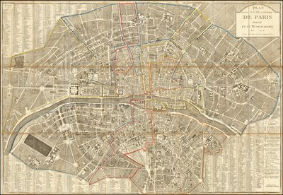 1802 map - Plan Routier de la Ville et Faubourg de Paris Divided into 12 Municipalities by Pierre Jean