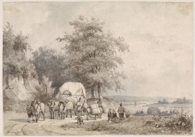 Landscape with Hay Wagon by Pierre Louis Dubourcq