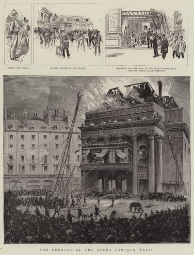 The Burning of the Opera Comique, Paris by Pierre Mejanel