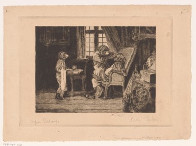 Satirical Depiction of Monkeys as Dentist, Assistant, and Patient by Pierre Peeters (signed by artist)