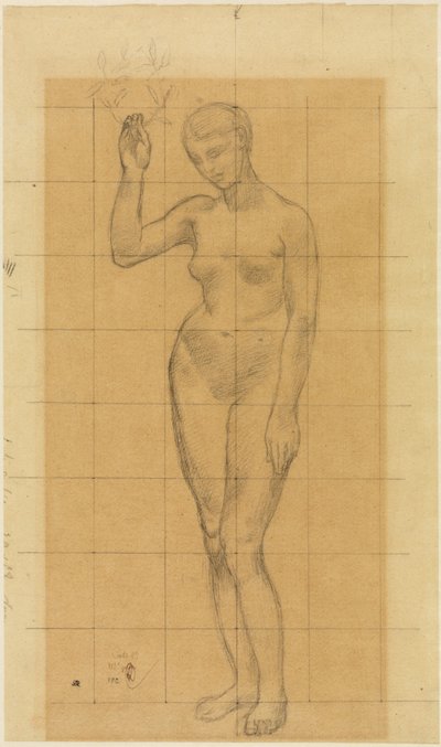 Standing female nude, turned slightly to the left, holding a wreath in her raised right hand by Pierre Puvis de Chavannes