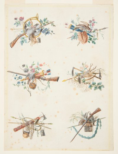 Designs for Six Trophies Composed of Hunting Attributes by Pierre Ranson