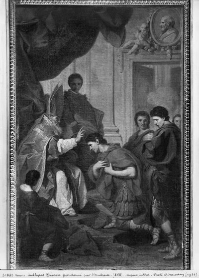 Emperor Theodosius I the Great Receiving the Pardon from St. Ambrose, Archbishop of Milan, c.1745 by Pierre Subleyras