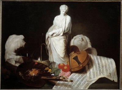 The attributes of the Arts: Palette of painter, violin, scores, sculpture by Pierre Subleyras by Pierre Subleyras