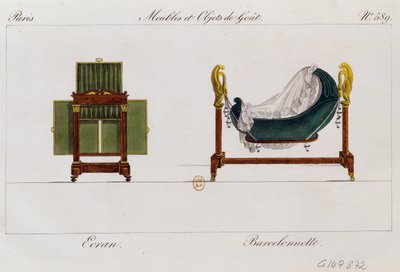 Screen and Rocking Cradle, Plate 589, Illustration from Collection de Meubles et Objects de Gout by Pierre de La Mesangere