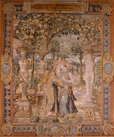 Vertumnus Kisses Pomona (Flemish Tapestry) by Pieter (circle of) Coecke van Aelst