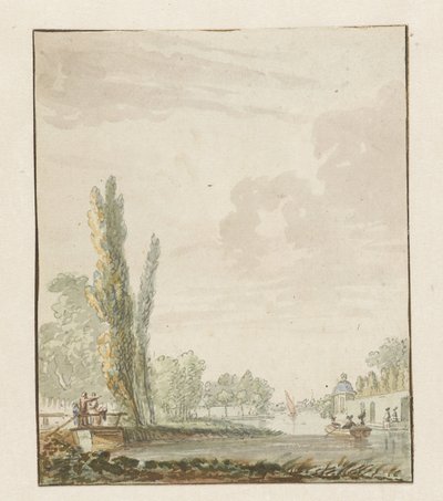 View Along a River with a Tea Pavilion on the Right by Pieter Bartholomeusz. Barbiers