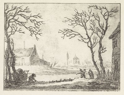 Winter Landscape with Houses and Figures by Pieter Bartholomeusz. Barbiers