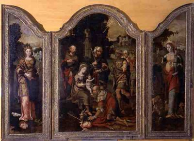 Triptych Depicting the Adoration of the Magi and Two Saints by Pieter Coecke van Aelst